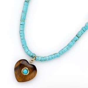 Turquoise Beaded Necklace with Tigers Eye Heart Necklace by Mayamar